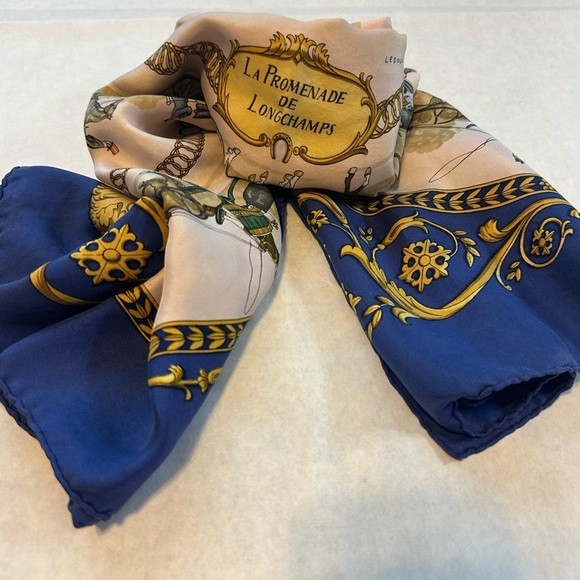 Hermes Blue and Gold Equestrian Scarf - Picture 4 of 5